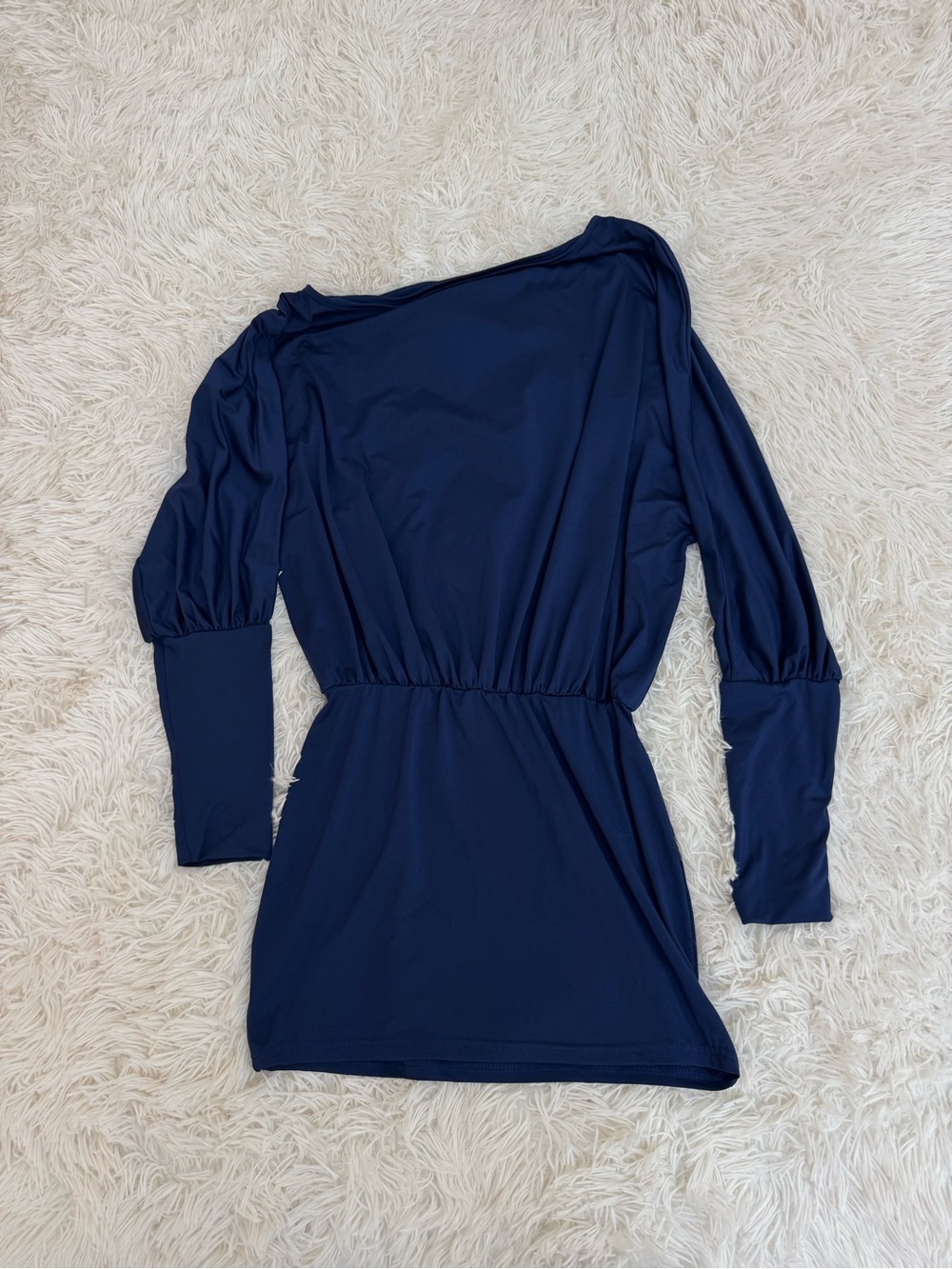 Women's Navy Long-Sleeve Off the Shoulder Waist-Defined Dress - Strechy Material